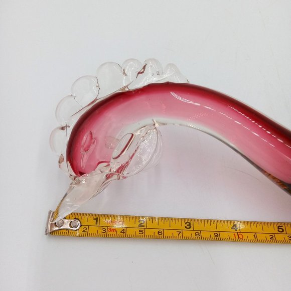 Large Venetian Glass Rooster Cranberry Red Clear Italian Murano Chicken 14 Inch - Picture 11 of 15